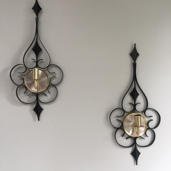 Vintage Other - Vintage Black Brass Metal Candlestick Wall Hanging